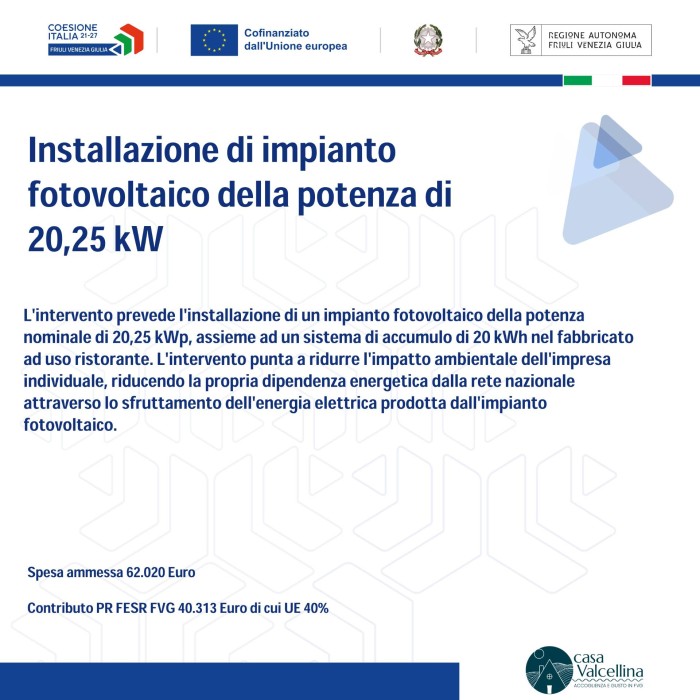 Contributo FVG - Installazione di impianto fotovoltaico